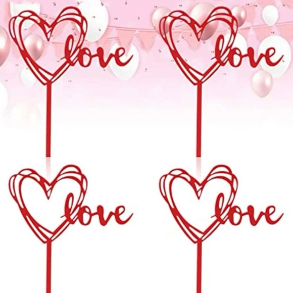 Party Supplies | 3 Pieces Cake Red Topper Decor Love And Heart | Poshmark
